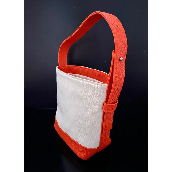 Casual Cream Canvas Shoulder Bag w/Orange Faux Leather Trim sz OS - Picture 5 of 13